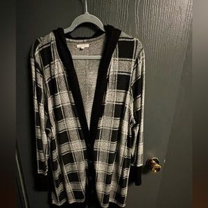 Plaid Hooded button cardigan